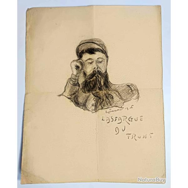 Dessin original - Poilus sur le front (autoportrait) 2 janvier 1916 - Crayon noir, militaria ww1