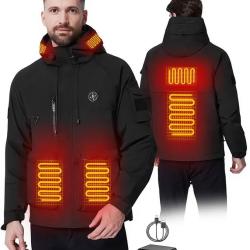 Veste chauffante avec capuche et batterie 12 000 mAh 6 zones de chauffe noir