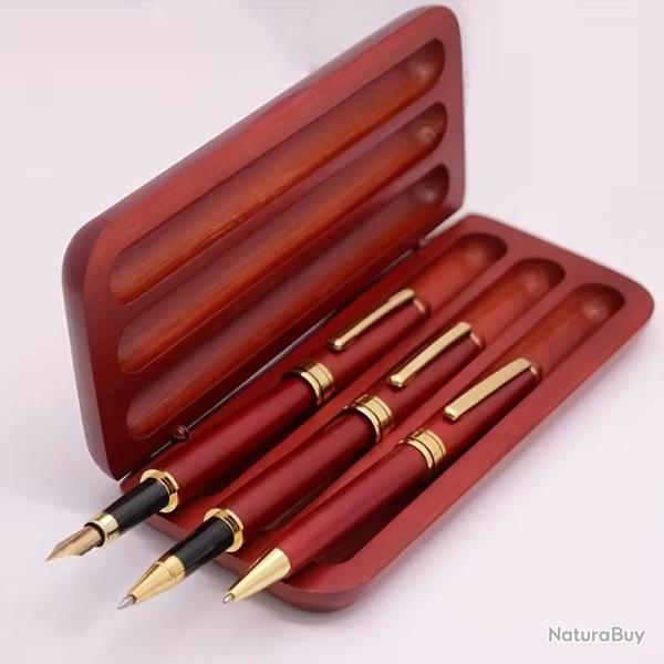 Coffret trio de stylos bois couleur bois de rose � personnaliser