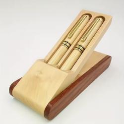 Coffret duo de stylos de bureau en bois personnalisable + Coffret Support &agrave; personnaliser