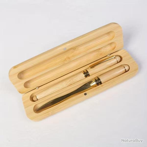 Coffret cadeau stylos + ouvre lettre en bois � personnaliser