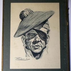 Lithographie par Andr&eacute;as Ronsenberg (1906-2002) " L&eacute;gionnaire oeil band&eacute; " militaria ww2