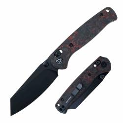 Couteau Defcon Artifact Lame Acier 14C28N Manche Carbon Fiber Red & Black Axis Lock TD024CFRDBK