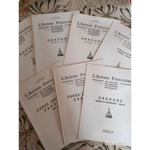 Lot de 7 planches de L. Rousselot sur les dragons premier empire