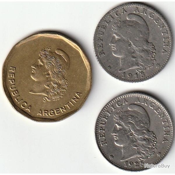 Pi�ce de Monnaie ARGENTINE Lot de trois pi�ces dont belle cote pour la 1913