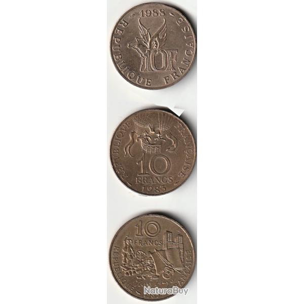 Lot Pi�ces de Monnaie France 10 Francs Roland Garros-Conquette de L'Espace-Victor Hugo Qualit�