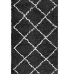 Tapis shaggy polypropyl&egrave;ne noir cr&egrave;me 80x150 cm poils longs doux