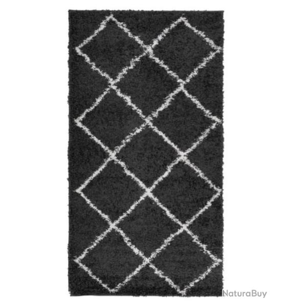 Tapis shaggy polypropyl�ne noir cr�me 80x150 cm poils longs doux