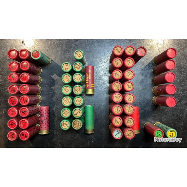 Lot de 62 Cartouches Carton Calibre 12 Plomb 4, 6 et 7