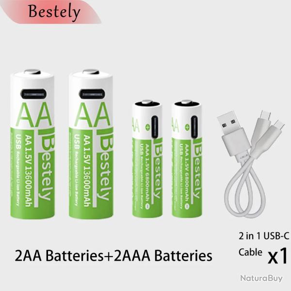 Piles Li-ion Rechargeable USB-C Forte Capacite AA/AAA, Modele: 2AA+2AAA