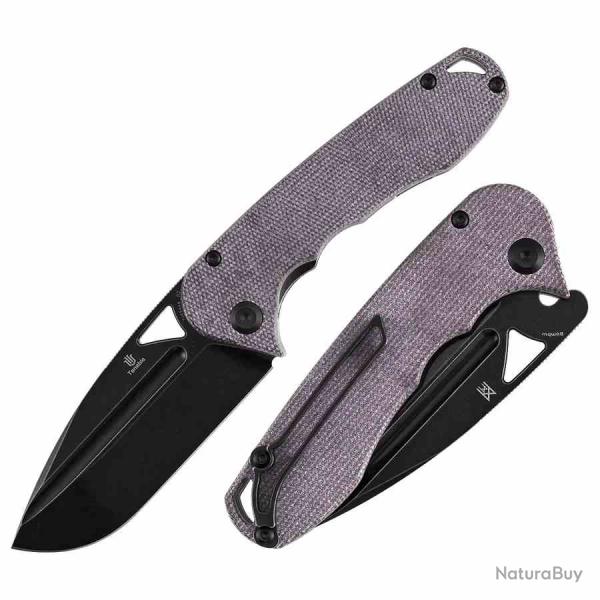 Couteau Tenable Bombur Lame Acier D2 Blackwashed Manche Purple Micarta Linerlock T1054A6