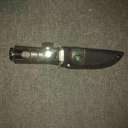 Couteau de Survie Pilote H&eacute;lico Lame Acier Inox Manche Aluminium Etui Nylon Boussole Kit de Survie