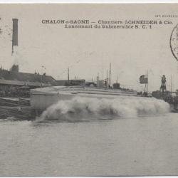 CPA - MARINE DE GUERRE -1 Chalon Sur Sa&ocirc;ne Ets Schneider Lancement D'un Submersible S.C.1 - N&deg; 6028