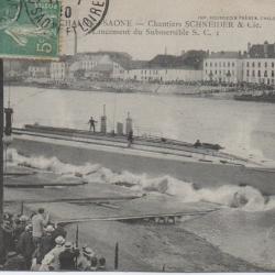 CPA - MARINE DE GUERRE -1 Chalon Sur Sa&ocirc;ne Ets Schneider Lancement D'un Submersible S.C.1 - N&deg; 6029