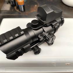 NEUF : lunette ACOG 4X32 + Point rouge vert red dot HD107