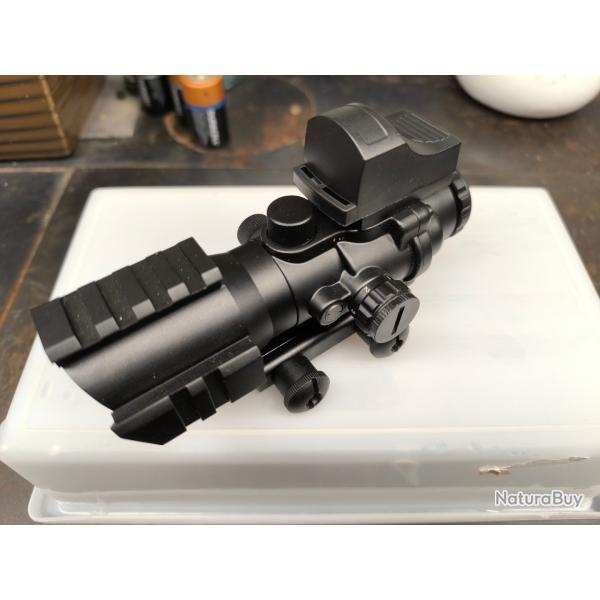 NEUF : lunette ACOG 4X32 + Point rouge vert red dot HD107