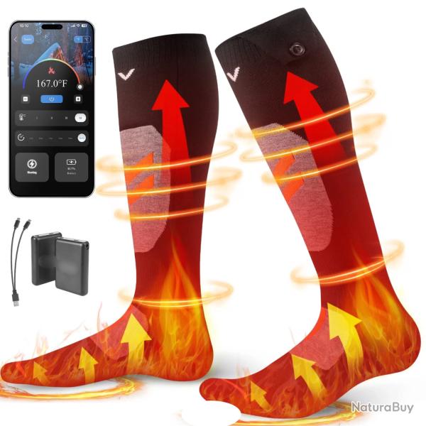 Chaussette Chauffante avec Appli T�l�phone 2 Batteries rechargeable