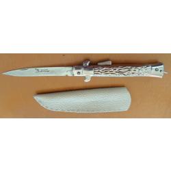 COUTEAU YATAGAN ANCIEN "OKAPI MADE IN GERMANY " RARE &agrave; POMPE 1950 SOLINGEN + ETUI CUIR OFFERT