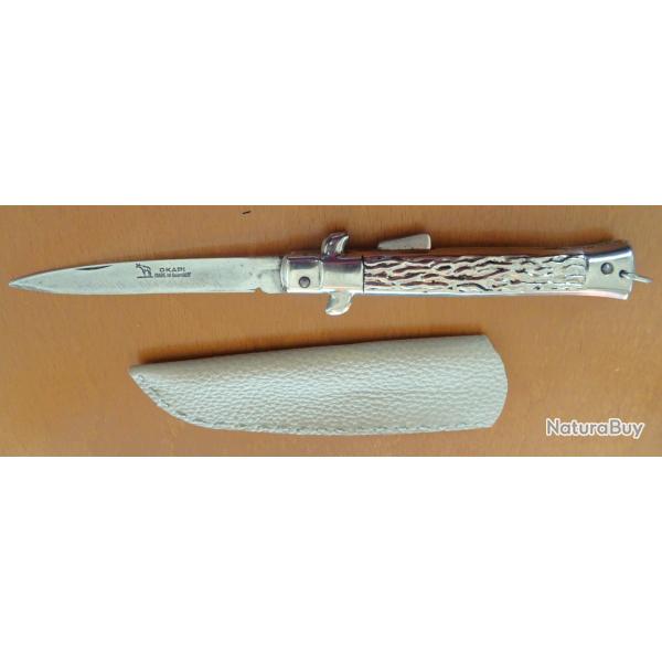 COUTEAU YATAGAN ANCIEN "OKAPI MADE IN GERMANY " RARE � POMPE 1950 SOLINGEN + ETUI CUIR OFFERT