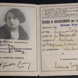 Carte &eacute;tudiante Temps Libre 1933 avec photo Italie ww2