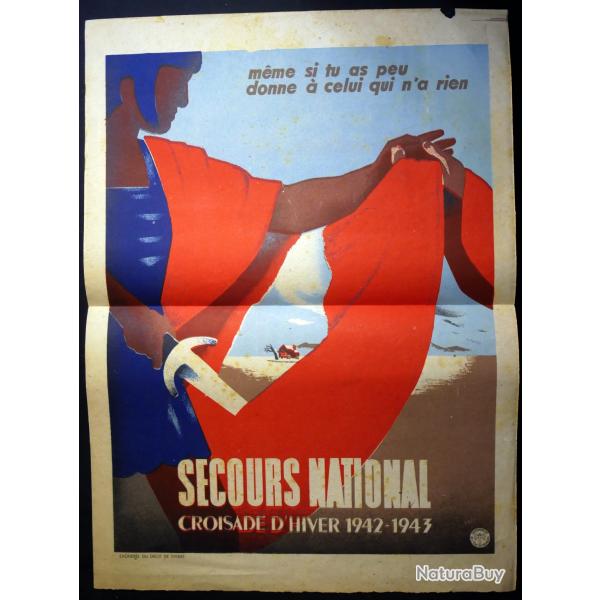 Affiche originale Secours National hiver 1942 43 Occupation Vichy militaria ww2