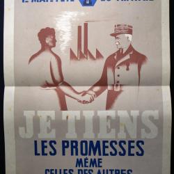 Affiche originale 1er mai Occupation Vichy P&eacute;tain, Militaria ww2