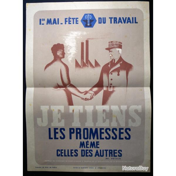 Affiche originale 1er mai Occupation Vichy P�tain, Militaria ww2