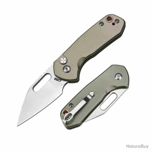 Couteau CJRB Mini Pyrite Lame Acier AR-RPM9 Wharncliffe Manche Green Aluminum Button Lock J1933GN