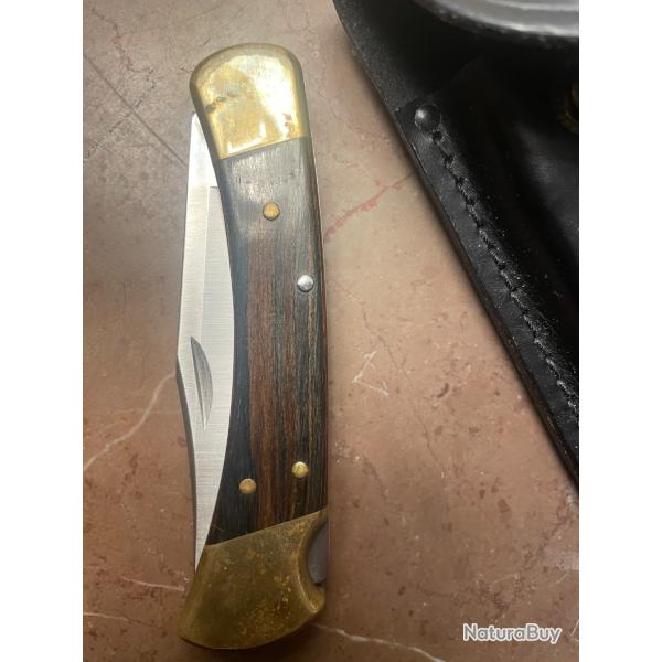 Baisse de prix- V�ritable couteau Buck 110 , �tui cuir noir , excellent �tat