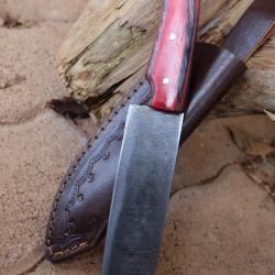 Couteau de Rando Cuisine Damas Lame Kiritsuke 256 Couches Manche Bois Fabric Artisanale Etui Cuir