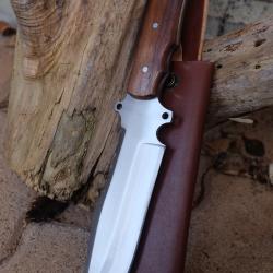 Poignard Bushcraft Couteau de Chasse Survie Lame Carbone 1055 Manche Bois Etui Cuir F Artisan