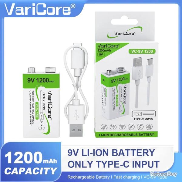 Piles 9V 6F22 Li-ion Rechargeable USB-C 1200mAh, Modele: 5pcs