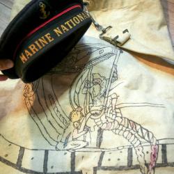 Lot Bachi + sac paquetage d&eacute;cor&eacute; &laquo; Marine Nationale &raquo; Baluchon Militaria