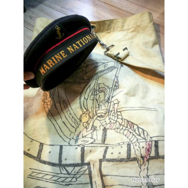 Lot Bachi + sac paquetage d�cor� � Marine Nationale � Baluchon Militaria