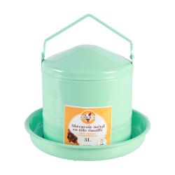 Abreuvoir m&eacute;tal en t&ocirc;le &eacute;maill&eacute; vert d'eau 3L - 4 poules