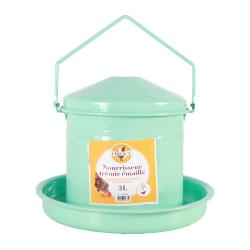 Nourrisseur tr&eacute;mie &eacute;maill&eacute; vert d'eau 3L - 4 poules