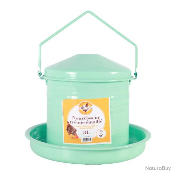 Nourrisseur tr�mie �maill� vert d'eau 3L - 4 poules