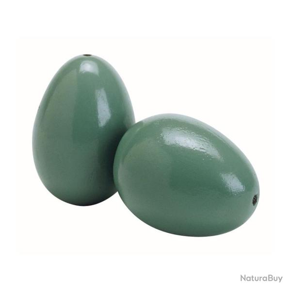 Oeufs factices de faisan, en bois peint vert, lot de 2