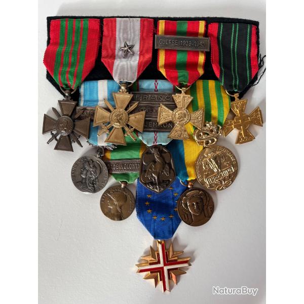 Barrette de m�dailles militaires fran�aises - Seconde Guerre mondiale et engagements coloniaux