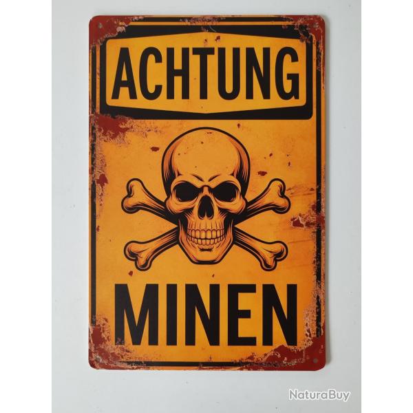 PLAQUE M�TAL VINTAGE "ACHTUNG MINEN"MODELE 3