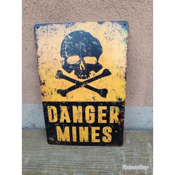 PLAQUE M�TAL VINTAGE "DANGER MINES"