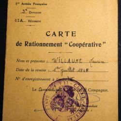 Carte rationnement Aspirant 1944, 1&deg; arm&eacute;e fran&ccedil;aise 1945 ww2