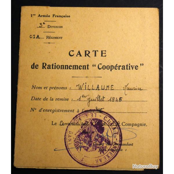 Carte rationnement Aspirant 1944, 1� arm�e fran�aise 1945 ww2