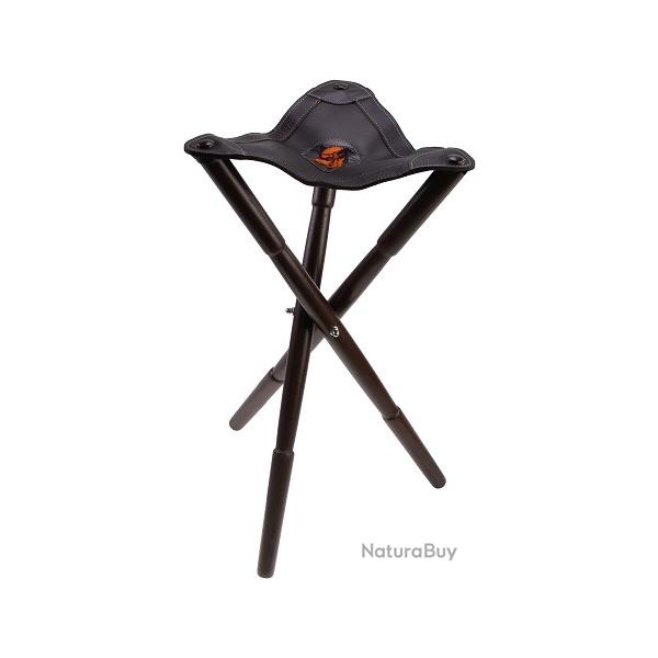 Si�ge de battue tr�pied assise en cuir sanglier brod� orange 75cm