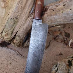 Couteau de Cuisine Style Japonais Damas Lame Kiritsuke 256 Couches Manche Bois Fabric Artisanale