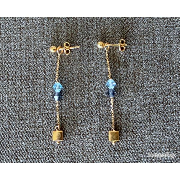 Boucles d'oreilles en or massif 18 carats - clous - deux fonctions