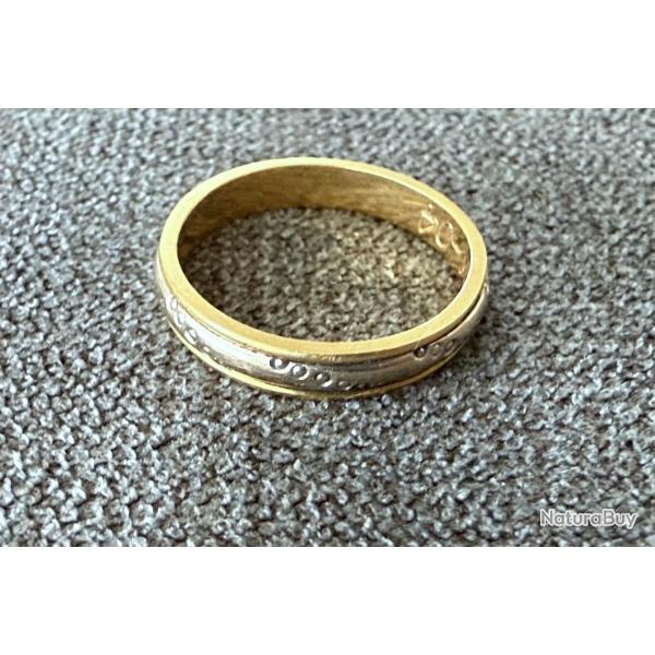 Anneau 2 ors jaune & blanc 18 carats - taille 51 - bague - alliance