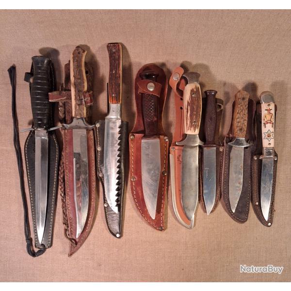 Lot de 8 anciens couteaux de scouts