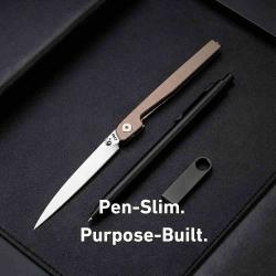 Couteau CJRB Lanky Lame Wharncliffe Acier AR-RPM9 Manche Champagne Alu Liner Lock IKBS J1965CP