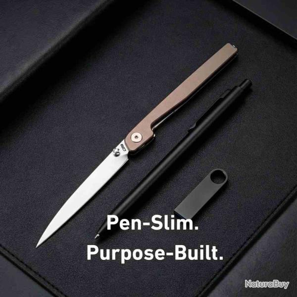 Couteau CJRB Lanky Lame Wharncliffe Acier AR-RPM9 Manche Champagne Alu Liner Lock IKBS J1965CP